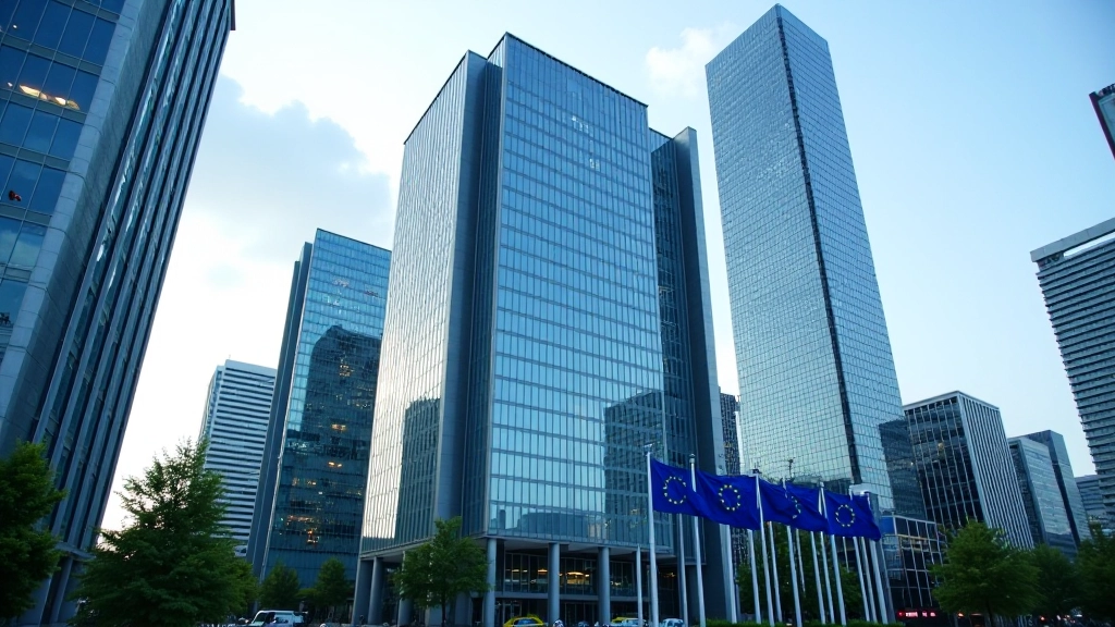 Europäische Zentralbank Gebäude in Frankfurt mit modernem Architekturbau